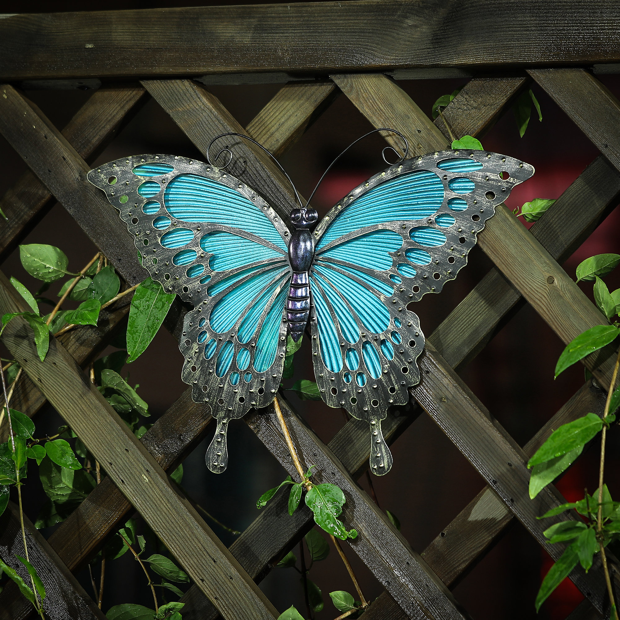 August Grove® Gerhild Blue Butterfly Glass and Metal Outdoor Wall Décor