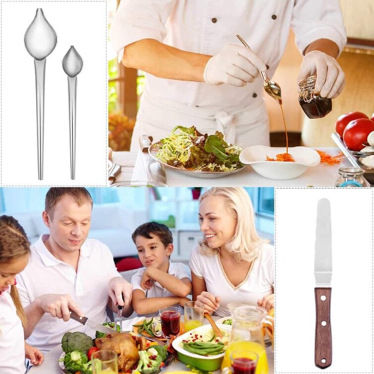 Professional Chef Plating Kit TWEEZERS Tongs Stainless Steel Spatula Offset Set 