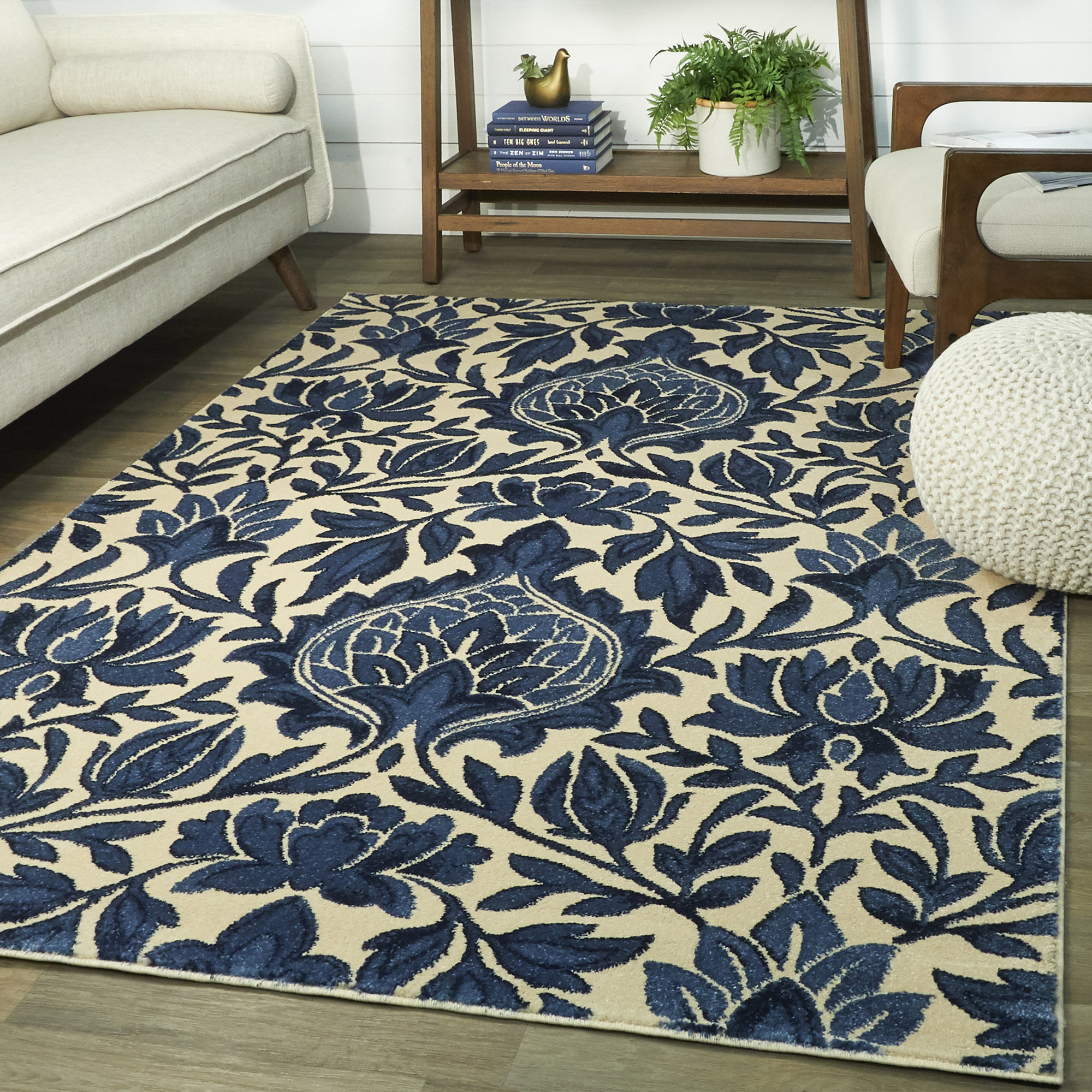 Red Barrel Studio Nazario Damask Blue Cream Area Rug Reviews Wayfair