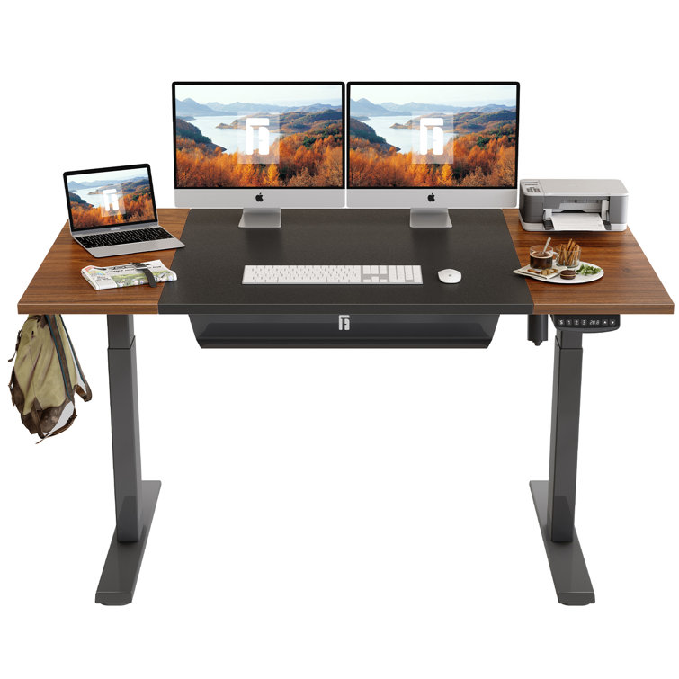 Inbox Zero Height Adjustable Electric Standing Desk With Pencil Tray 55 X 24 Inch Stand Up Table With Sit Stand Desk With Splice Board Black Frame Espresso And Black Top Reviews Wayfair