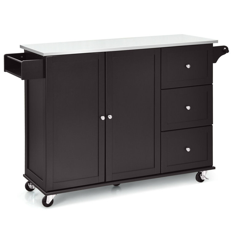 53'' Wide Rolling Kitchen Island with Stainless Steel Top