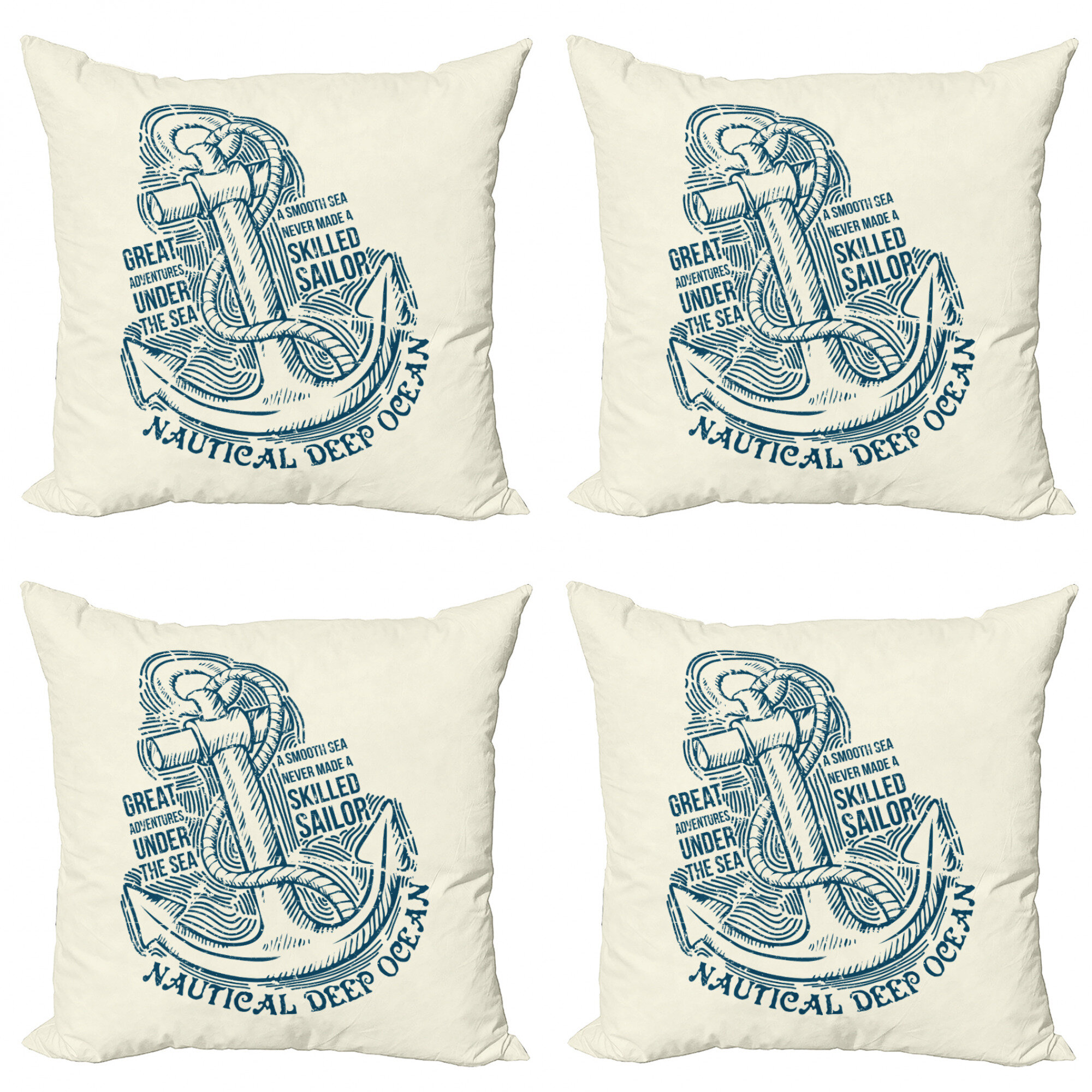 Throw Pillow Case Covers Set 4 Nautical Beach Sofa Home Decor Navy Blue Anchor 