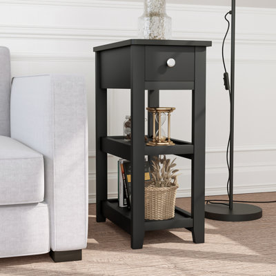 24" Tall End Table With Drawer and Shelves, Narrow Side Table for Small Space