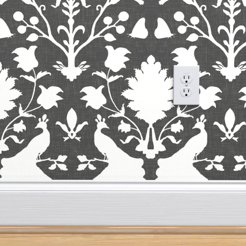 Ebern Designs Dinius Vintage Bird Damask Removable Wallpaper Roll