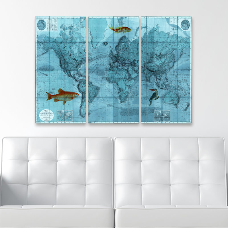 Breakwater Bay World Mercators Map 1863 Triptych Graphic Art