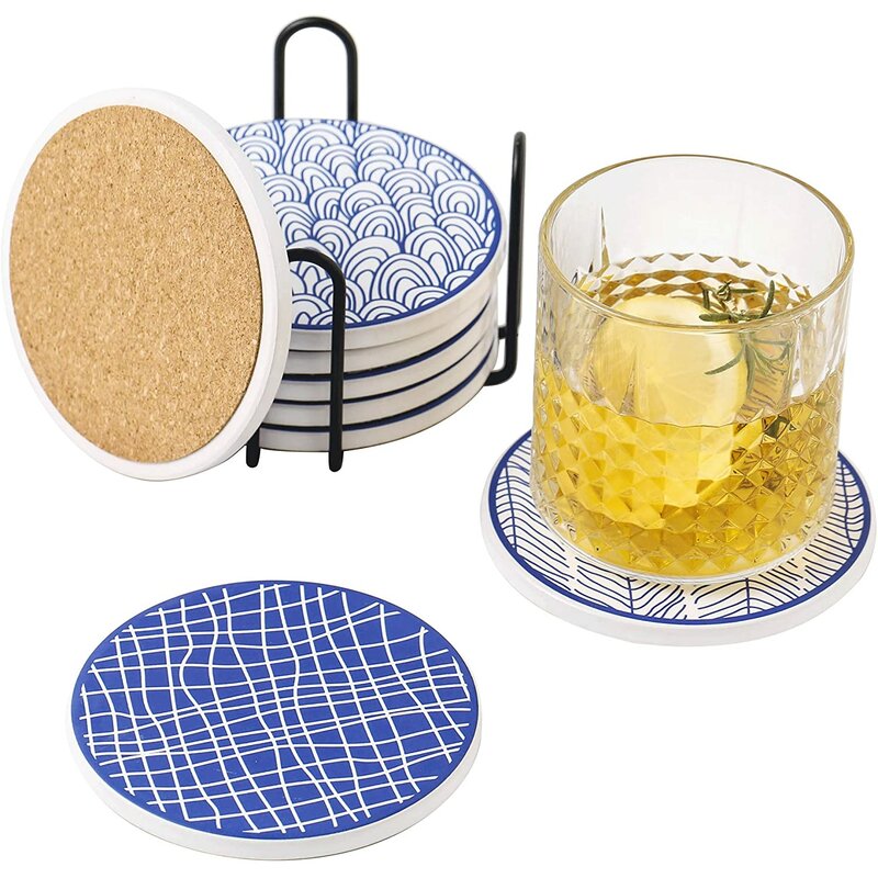 glass coaster set with holder