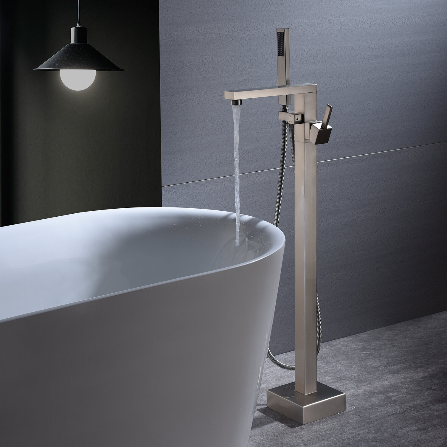 Freestanding Bathtub Faucet Tub Filler with Hand Shower Floor Standing Silver 