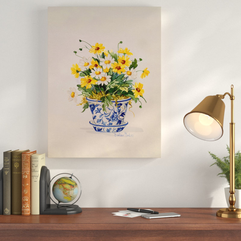 Charlton Home Blue And White Porcelain Daisies Acrylic Painting