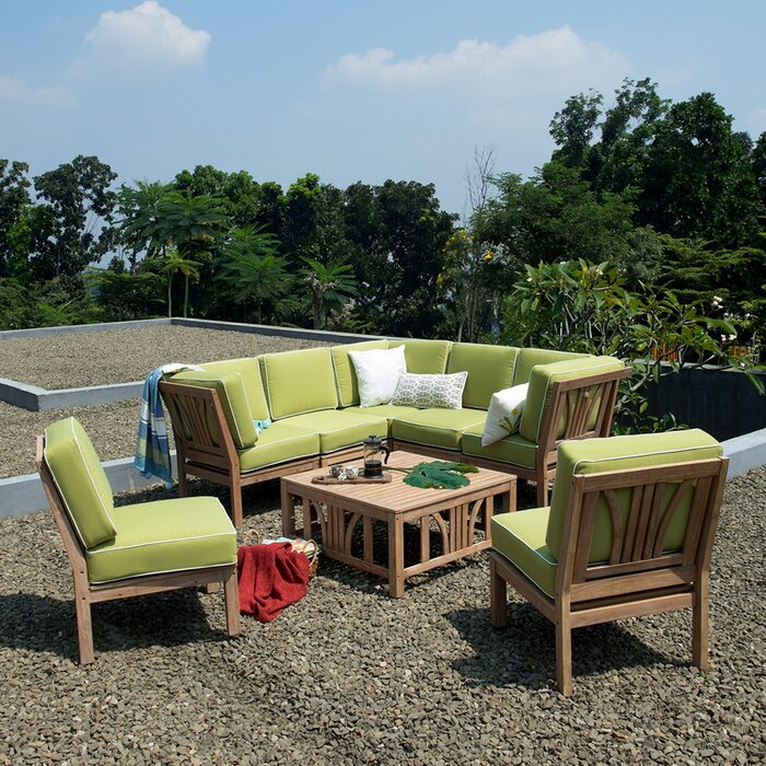 Scot Teak Patio Sectional With Cushions - 