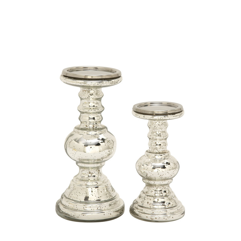 2 Piece Glass Candlestick Set