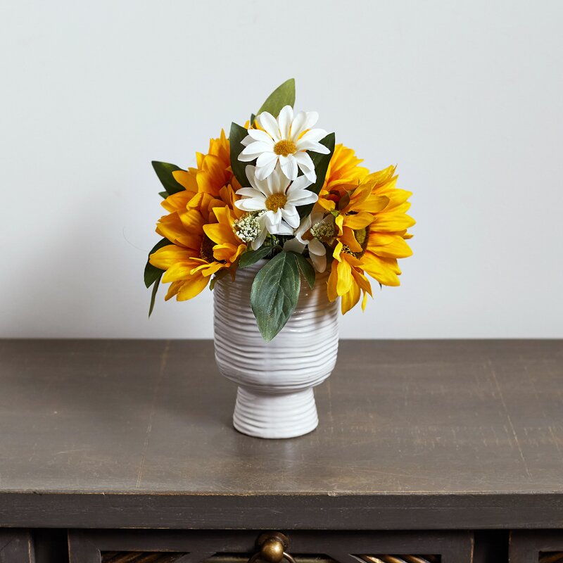 Ophelia Co Daisies Sunflowers And Mixed Floral Arrangement In Vase Wayfair