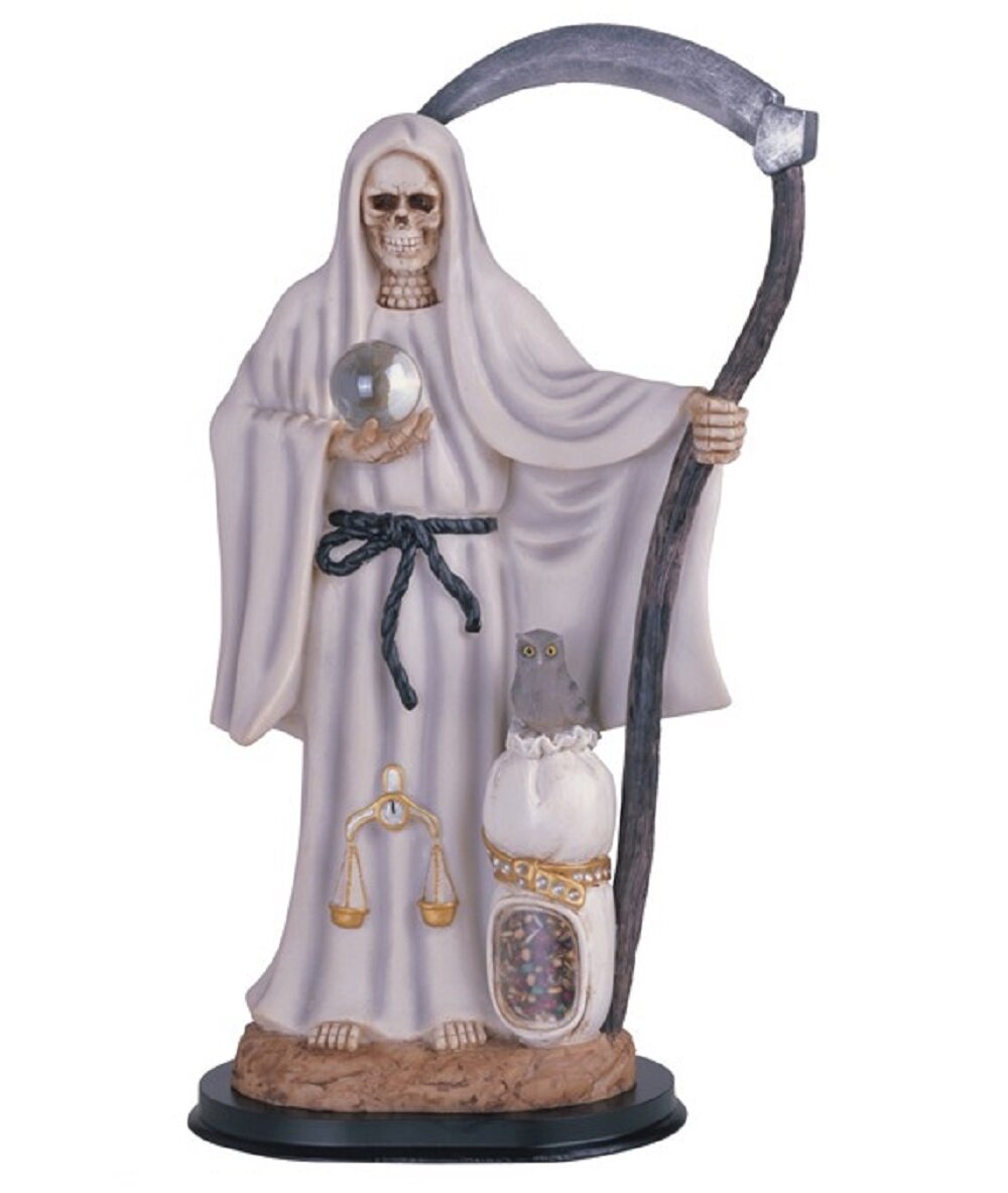 The Holiday Aisle® Santa Muerte Holding Scythe with Sack Figurine | Wayfair