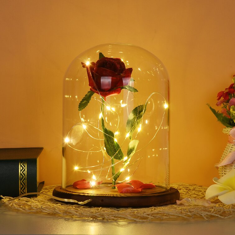Romantic Immortal Flower Micro Landscape Rose Simulation Glass Shade Led Llight 