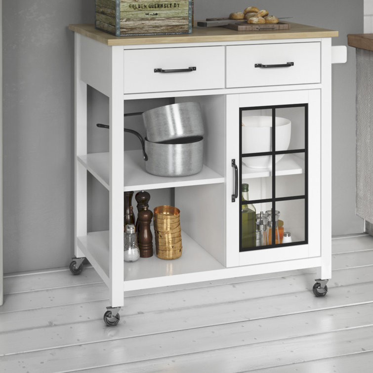 August Grove Wommack Rolling Kitchen Cart With Solid Wood Top Reviews Wayfair