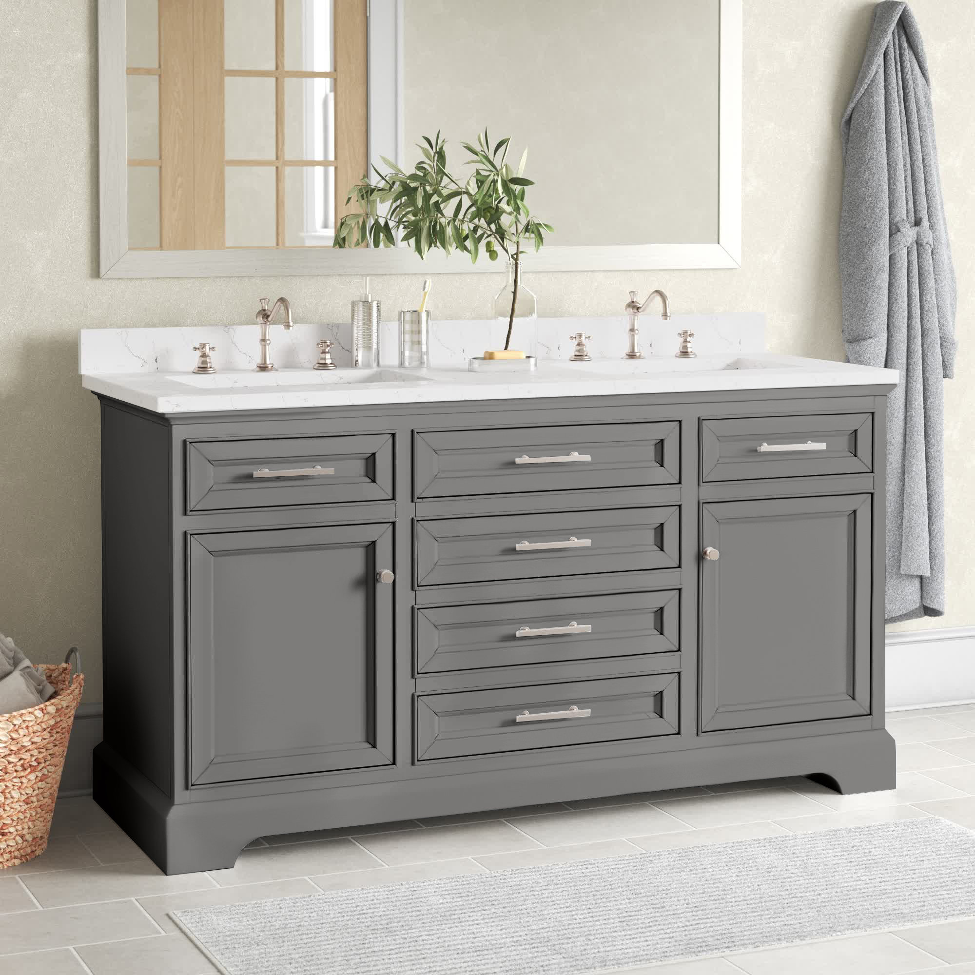 Three Posts™ Currahee 60" Double Bathroom Vanity Set & Reviews Wayfair