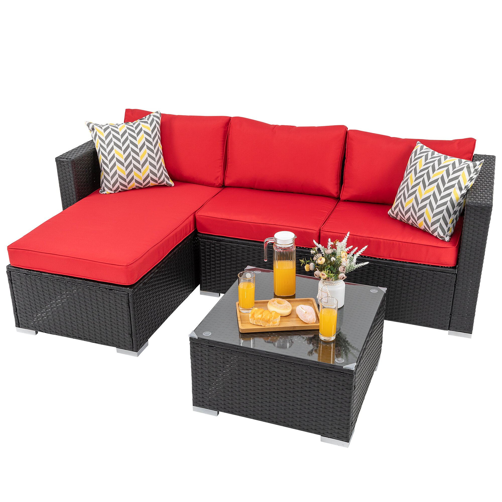 Petekar 3 piece rattan discount sectional seating group with cushions