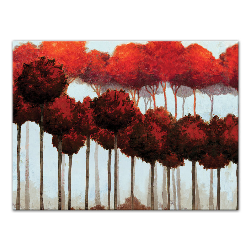 Winston Porter Lines Of Red Trees Wrapped Canvas Acrylic