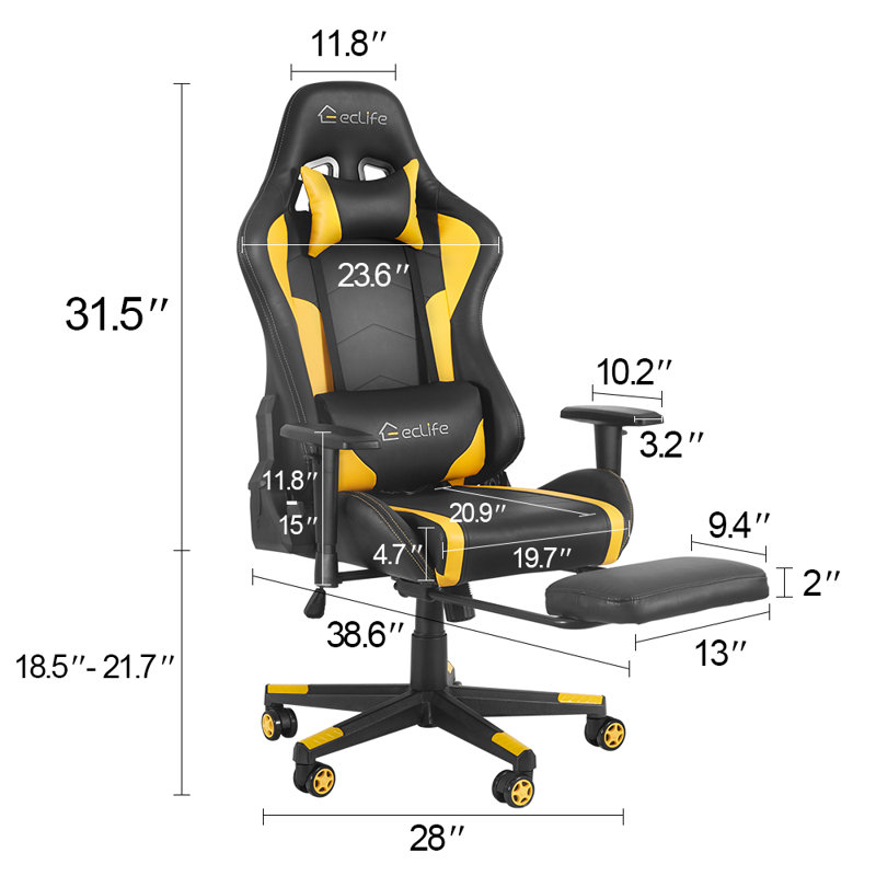 Lintoson Gaming Chair Swivel Pc Chair With Massage Lumbar Support Vantage Style Pu Leather High Back Wayfair