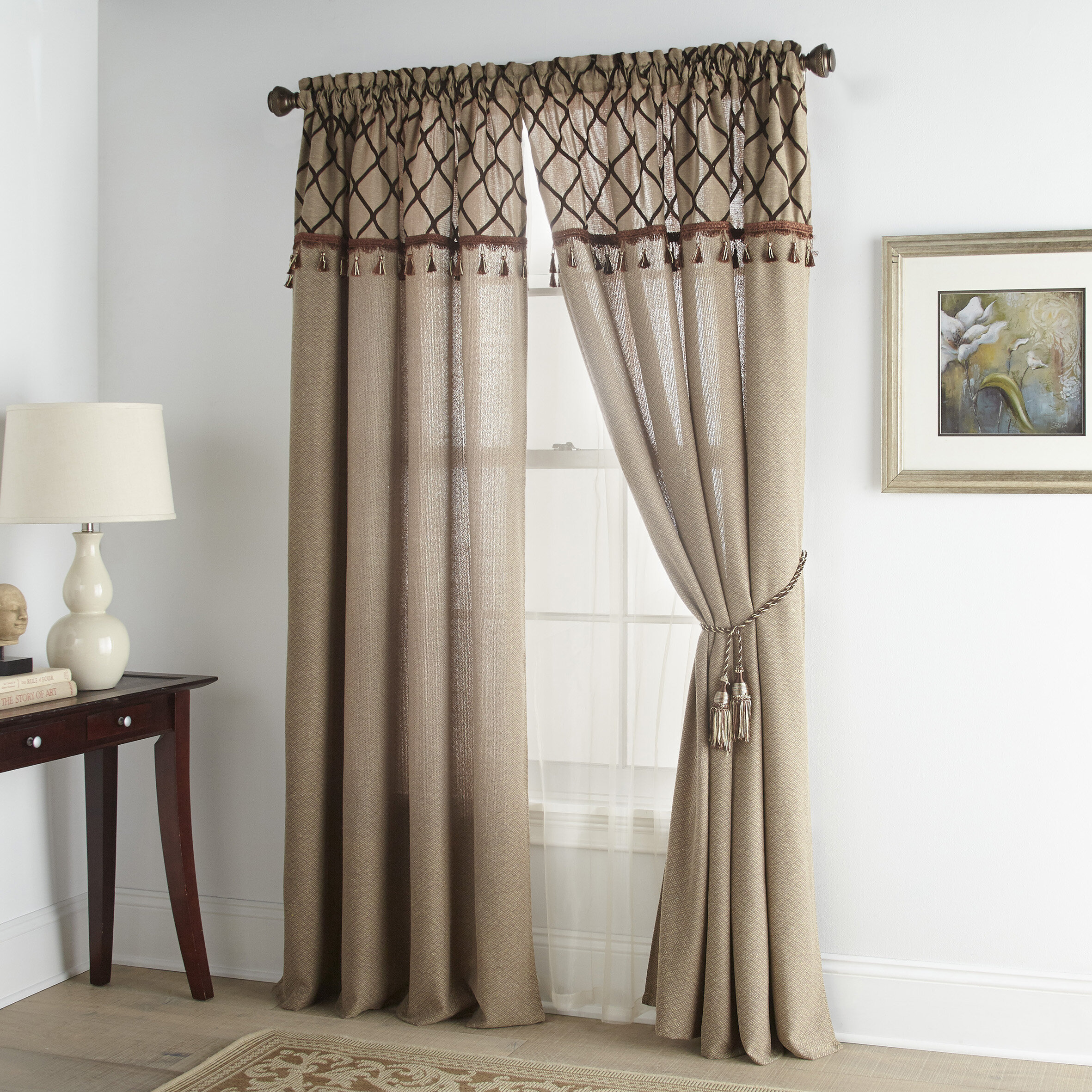 84 x 54 Inch by Lavish Home Chocolate Semi Sheer Grommet Style Curtains Floral Embroidered Pattern Window Curtain Panel for Living Room Bedroom 63-207-84-C 