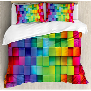 Colorful Home Rainbow Contour Display Futuristic Block Brick-Like Geometric Artisan Duvet Cover Set by Ambesonne Discount