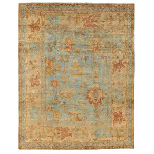Oushak Hand-Knotted Wool Dark Blue/Beige Area Rug