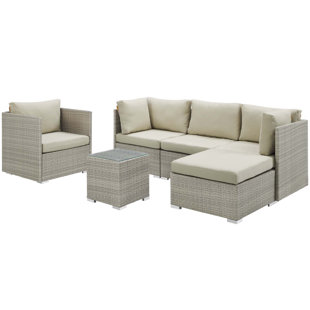 Heinrich Outdoor Patio 6 Piece Rattan Sectional Seating Group With Sunbrella Cushions by Highland Dunes Great Reviews