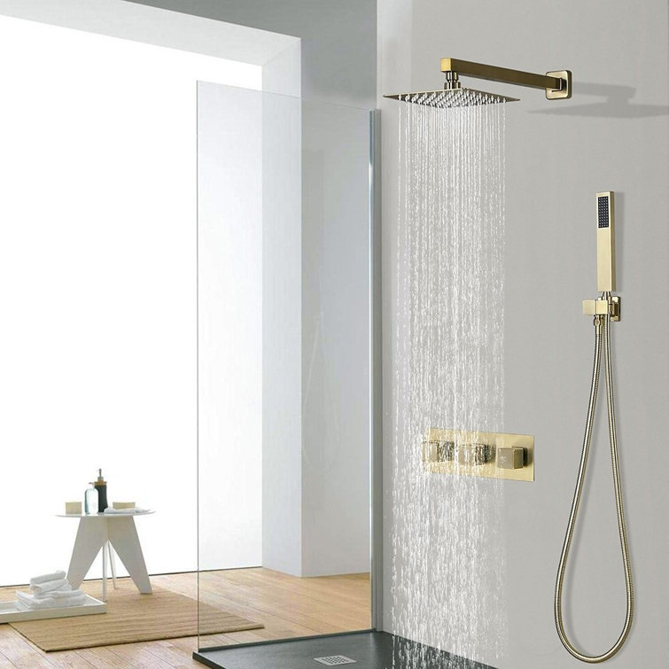 Homary Modern Luxury 8 Square Rain Shower Head Wall Mounted Solid Brass Shower System With Hand Shower In Brushed Gold Wayfair