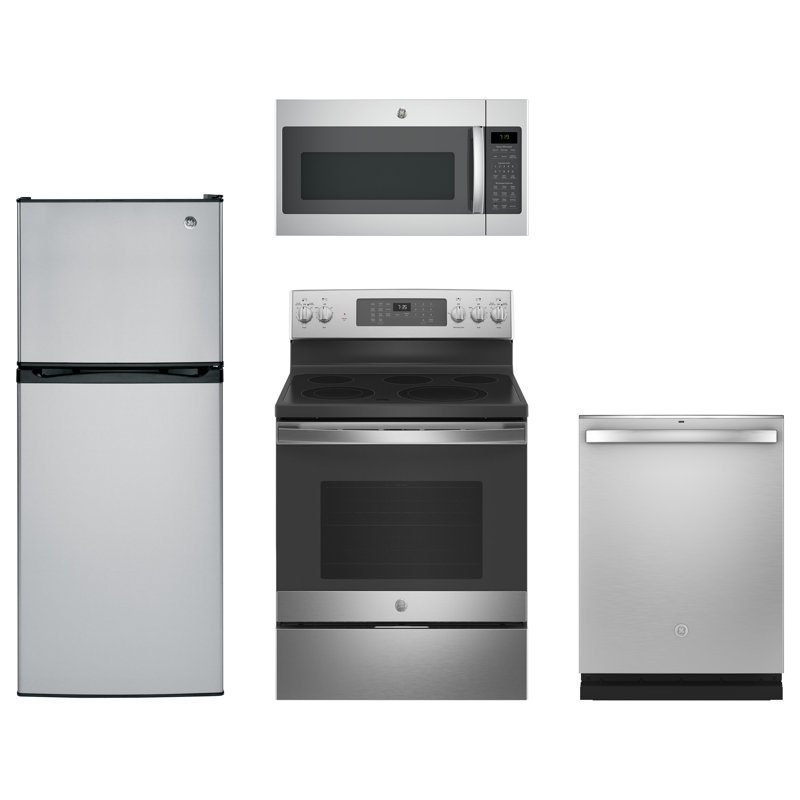 GE Appliances 4 Piece Kitchen Package with Top Freezer ...