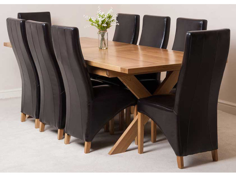 Rosalind Wheeler Baldev Kitchen Solid Oak Dining Set With 8 Chairs Wayfair Co Uk