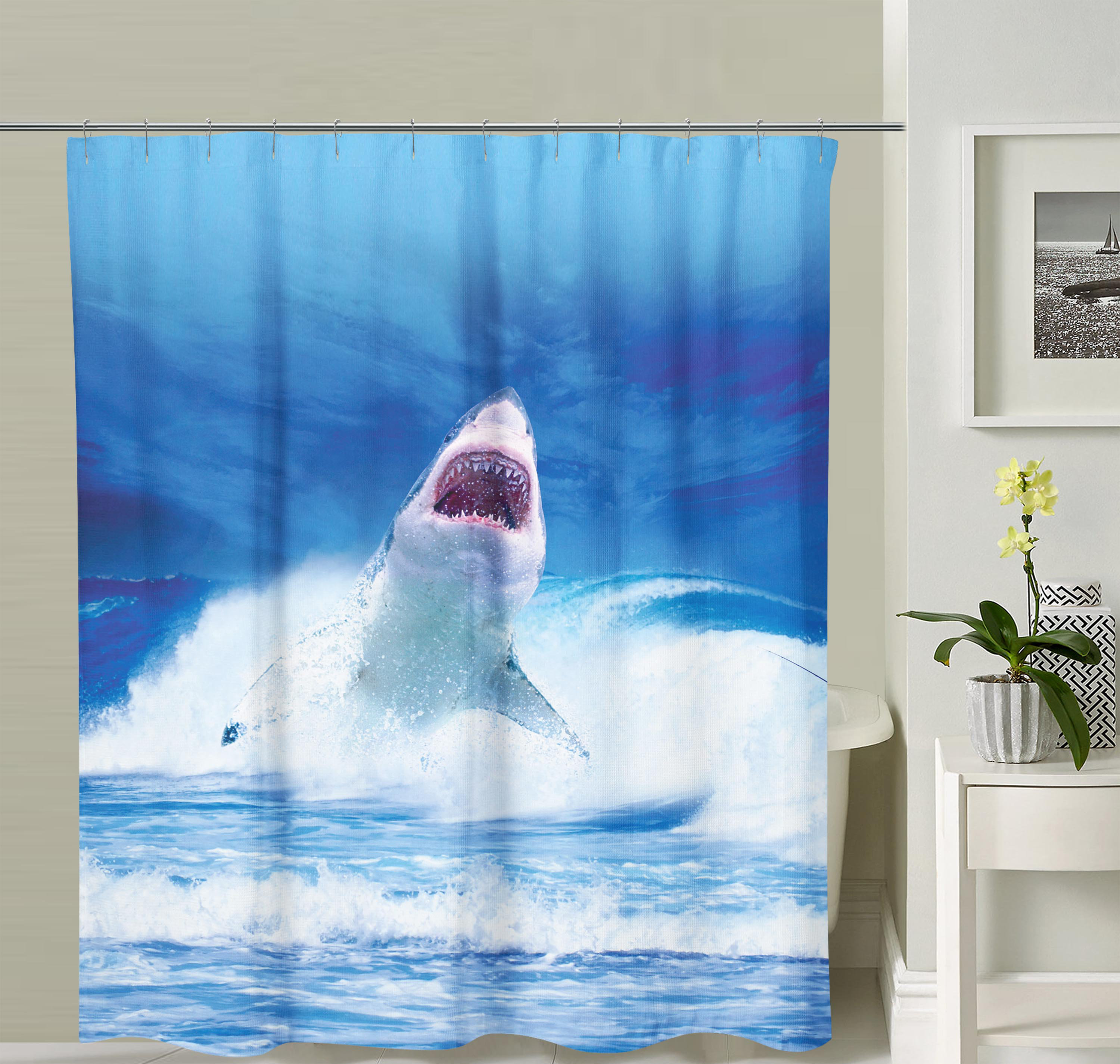 East Urban Home Blue Nautical Shark Single Shower Curtain Hooks