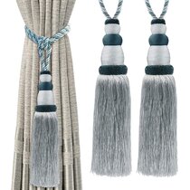 Navy Blue/White #25D521 Pair Of Feather Tassel Curtain Tie Backs 