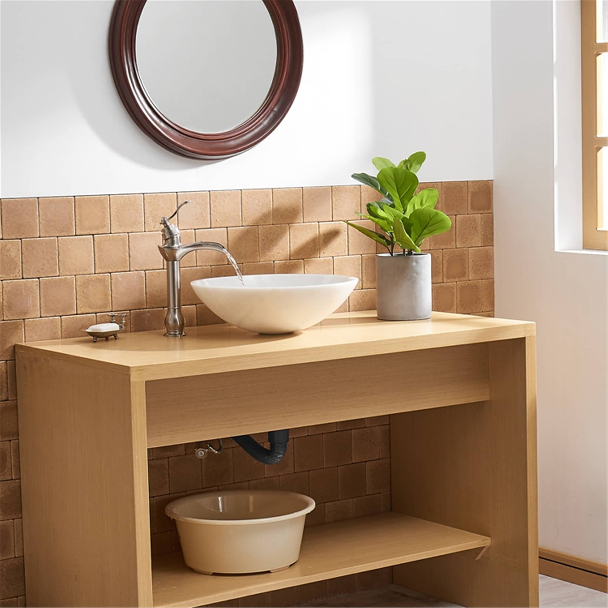 BWE Bathroom Sink Faucet Single Hole/Handle Lavatory Waterfall Mixer Tap Brushed 