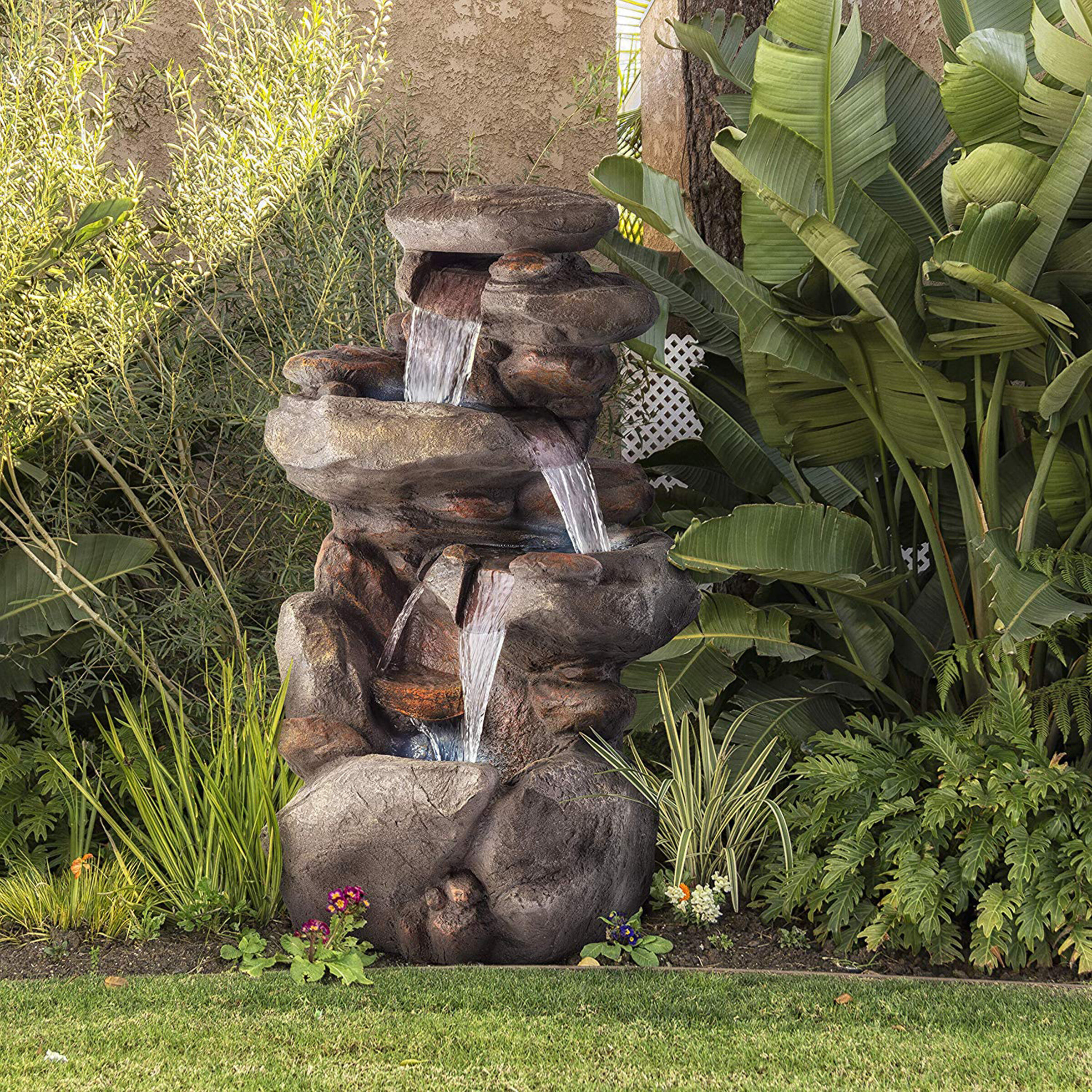 Millwood Pines Fiberglass Fountain with Light & Reviews | Wayfair