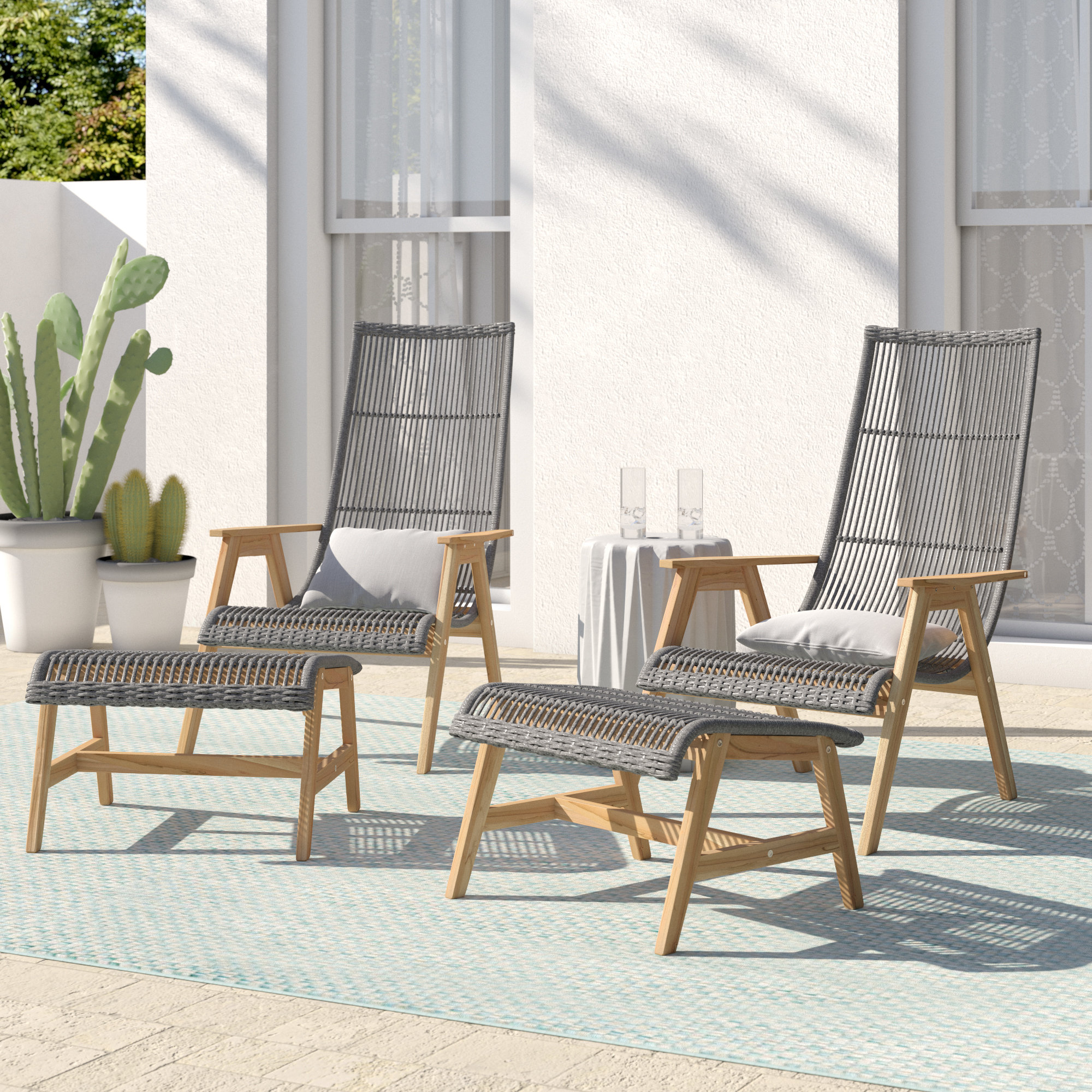 Mistana Largent Teak Patio Chair With Cushions And Ottoman Mistana Largent Teak Patio Chair With
