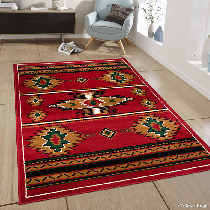 Myron Red Black Area Rug