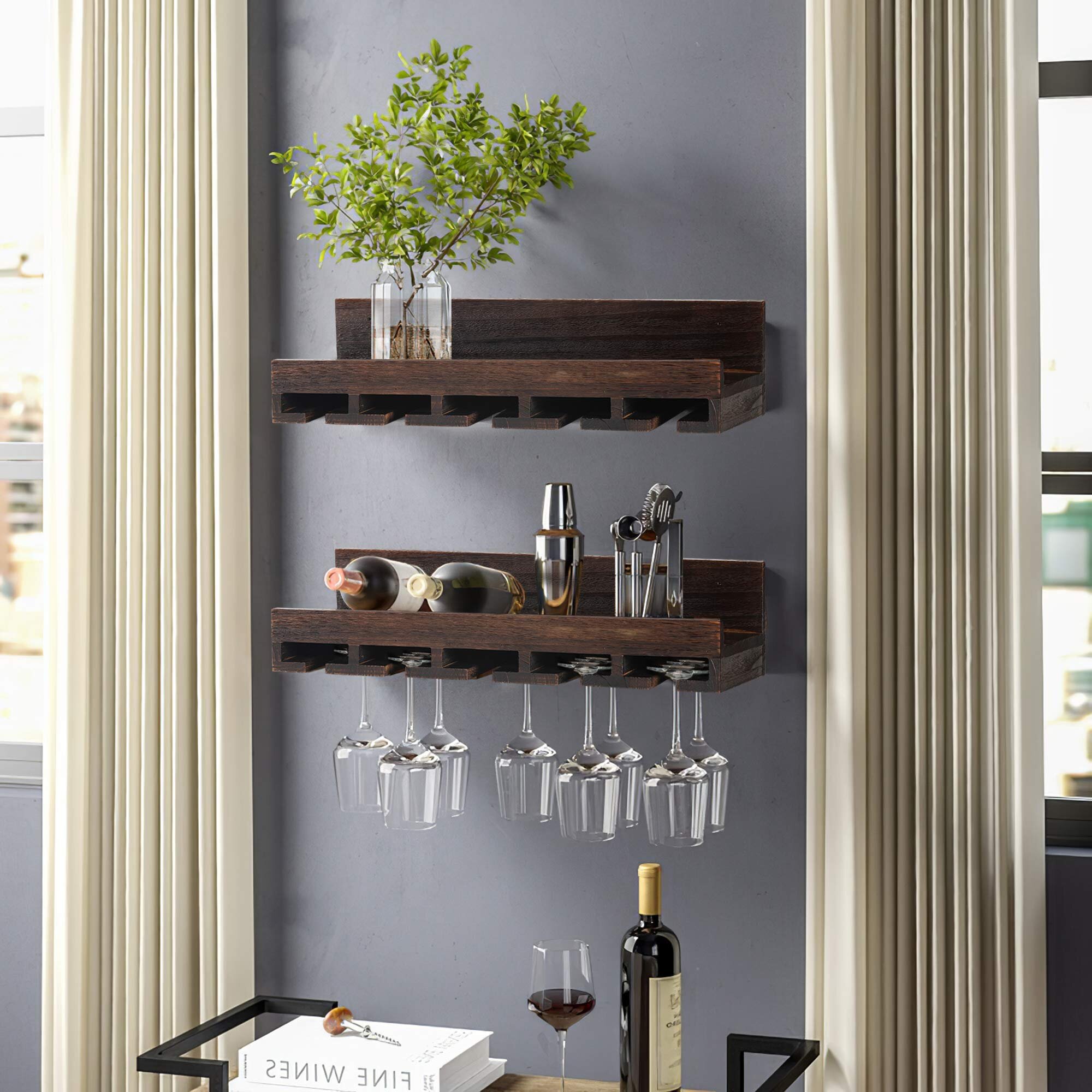Wine Rack Cellar Bottle Cage Glass Holder Bar Storage Shelf Barware Wall Mounted 