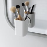 Modern Storage Cup for Bathroom Accessories White//Chrome iDesign Toothbrush Holder Small Makeup Brush Holder and Toothbrush Stand Made of Ceramic and Metal
