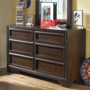Jamey Wood Framed 6 Drawer Double Dresser with Mirror by Harriet Bee