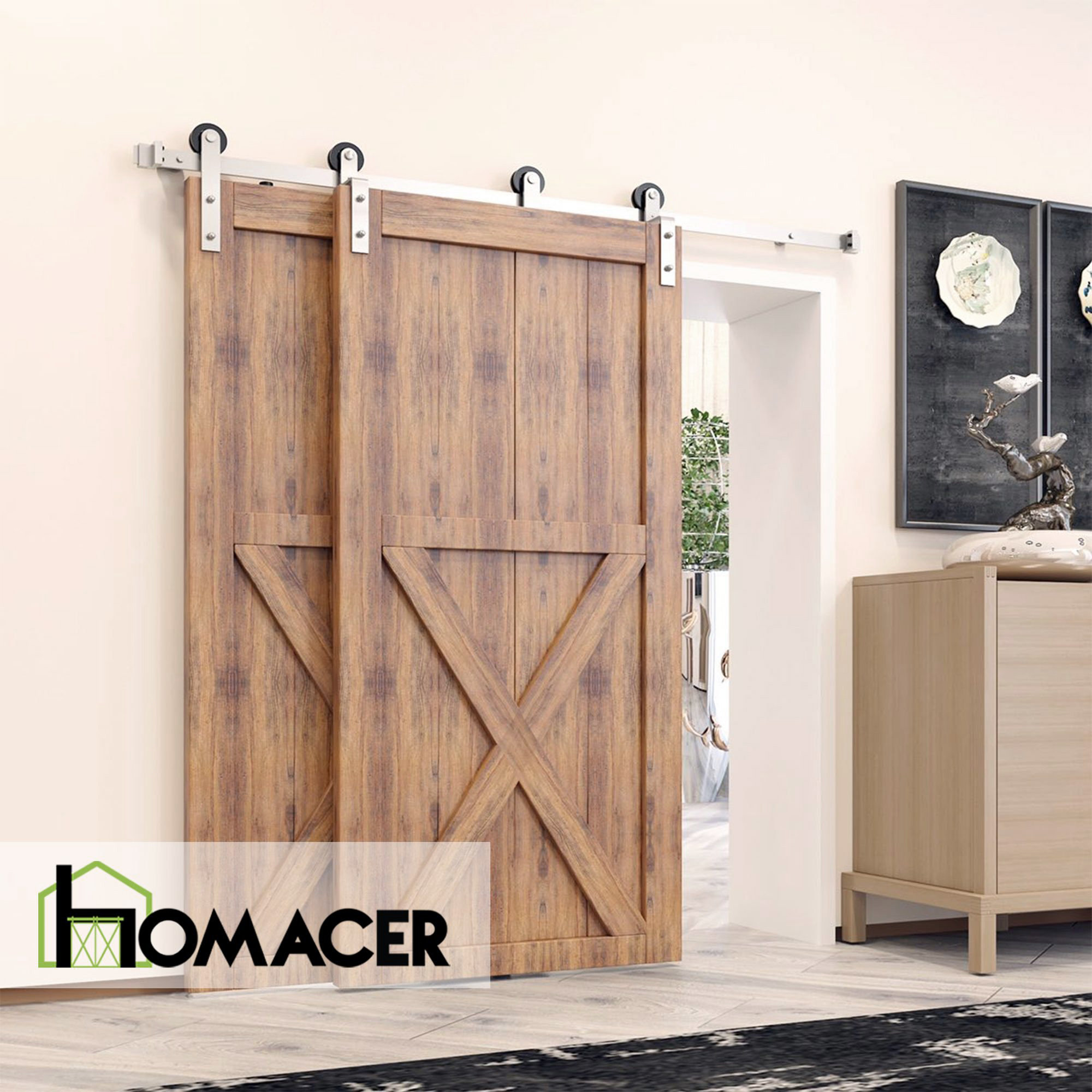 Homacer Single Bypass Double Door Barn Door Hardware Kit Wayfair