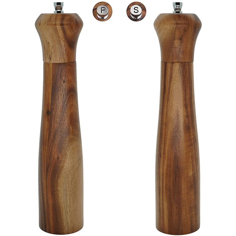 Manual Peppercorn and Salt Grinders Wooden Shakers with Adjustable Coarseness for BBQ Kitchen Restaurant Aschef 9 Inch Salt and Pepper Mill Set 2 pcs