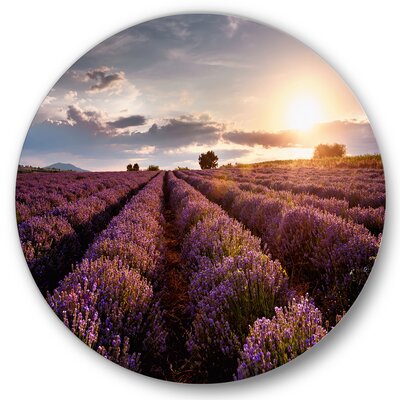 Sunrise & Dramatic Clouds Over Lavender Field V - Farmhouse Metal Circle Wall Art East Urban Home Size: 23