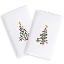 Holiday Time 2 Pack Hand Towels Santa With Presents & Striped NEW 