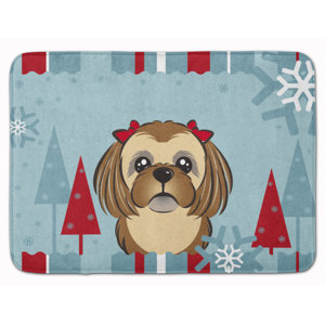 Winter Holiday Shih Tzu Memory Foam Bath Rug