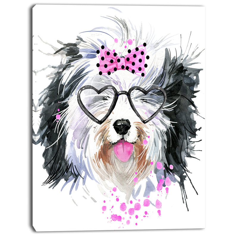 Designart Cute Dog With Heart Glasses Painting Print On Wrapped Canvas Wayfair