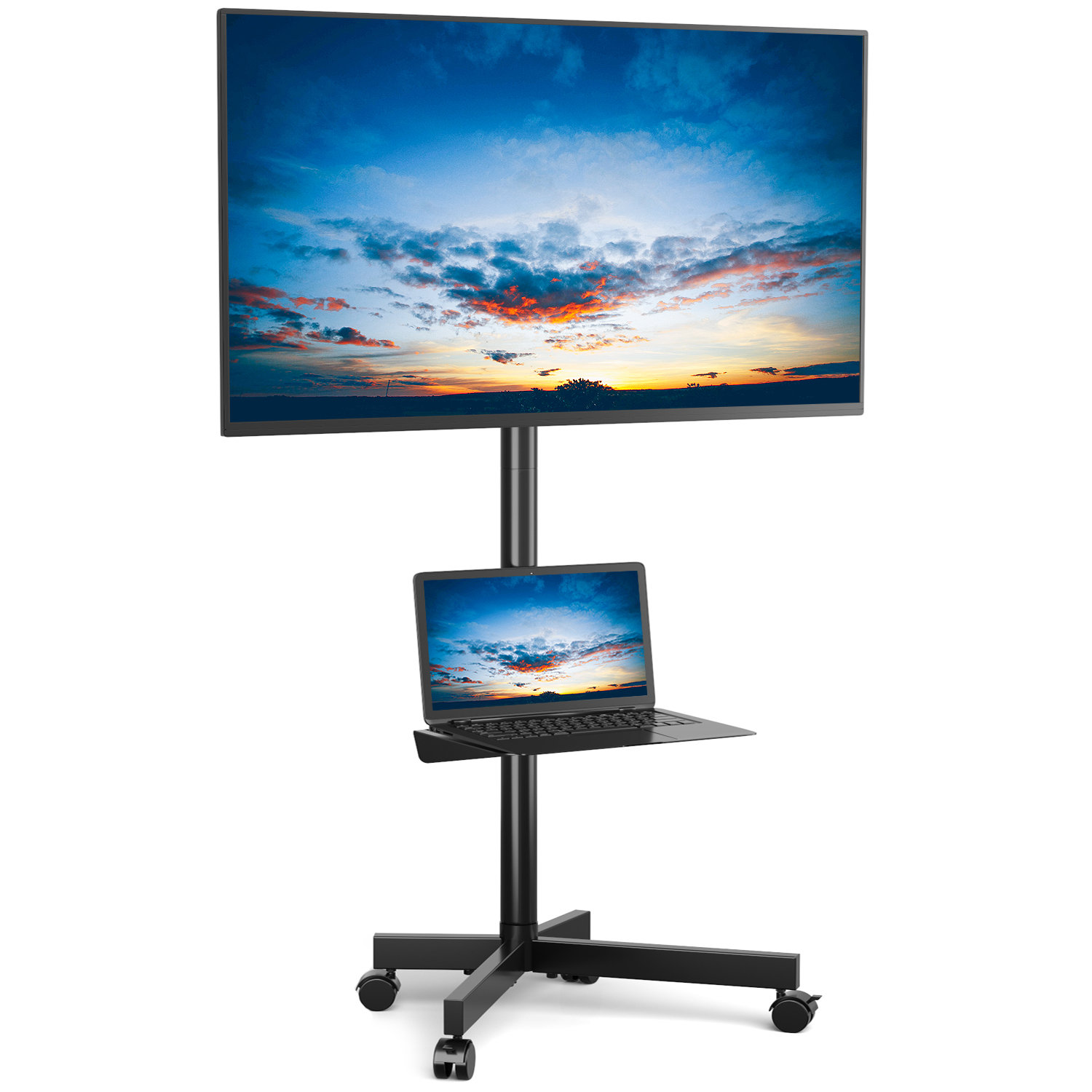 Mobile Floor TV Stand with Lockable Wheels for 23-55 inch Flat/Curved TVs