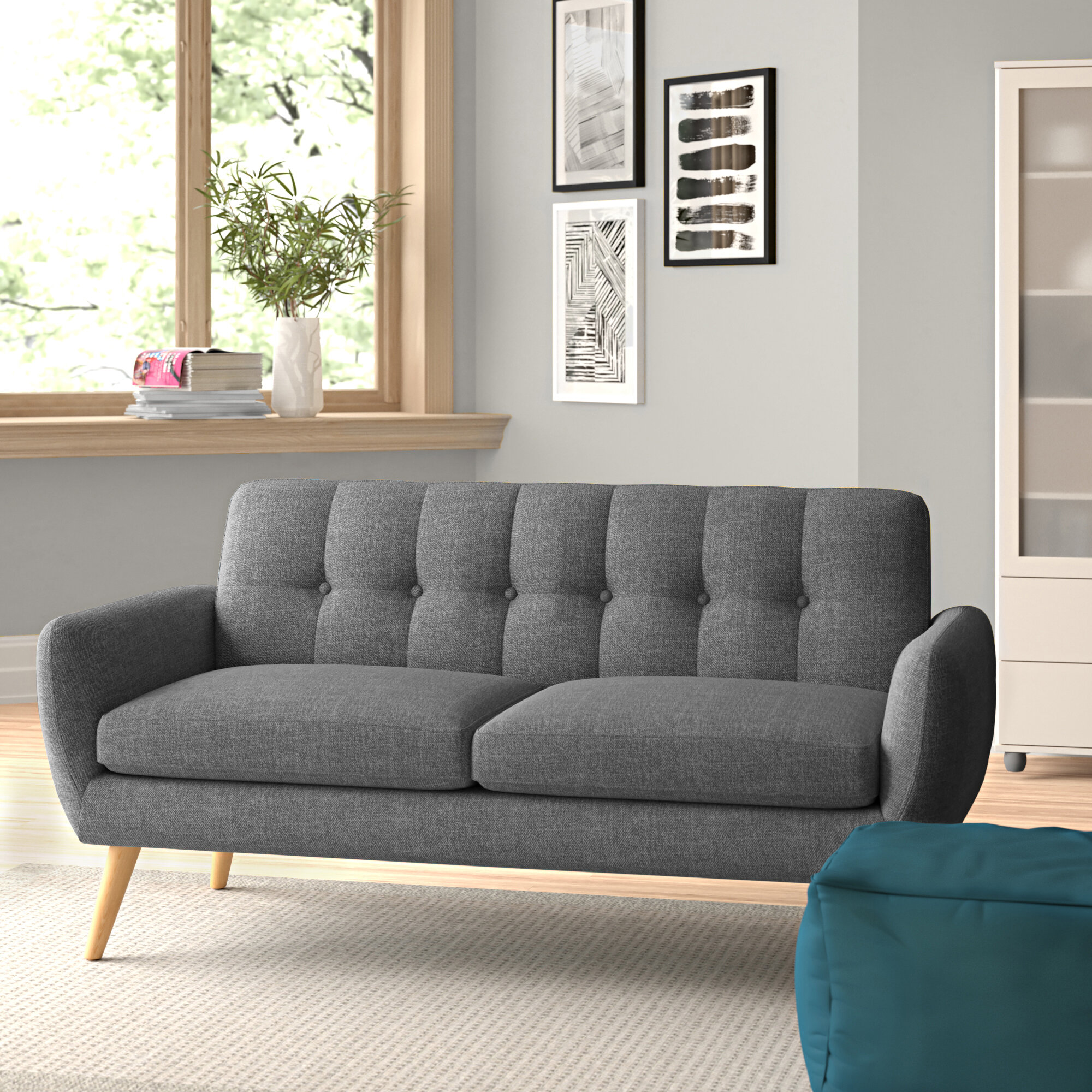 Grey, 2 Seater Panana 2 Seater Sofa Linen Fabric Modern Sofa Settee Couch for Living Room Home Furniture In Choice of 3 Stylish Colours