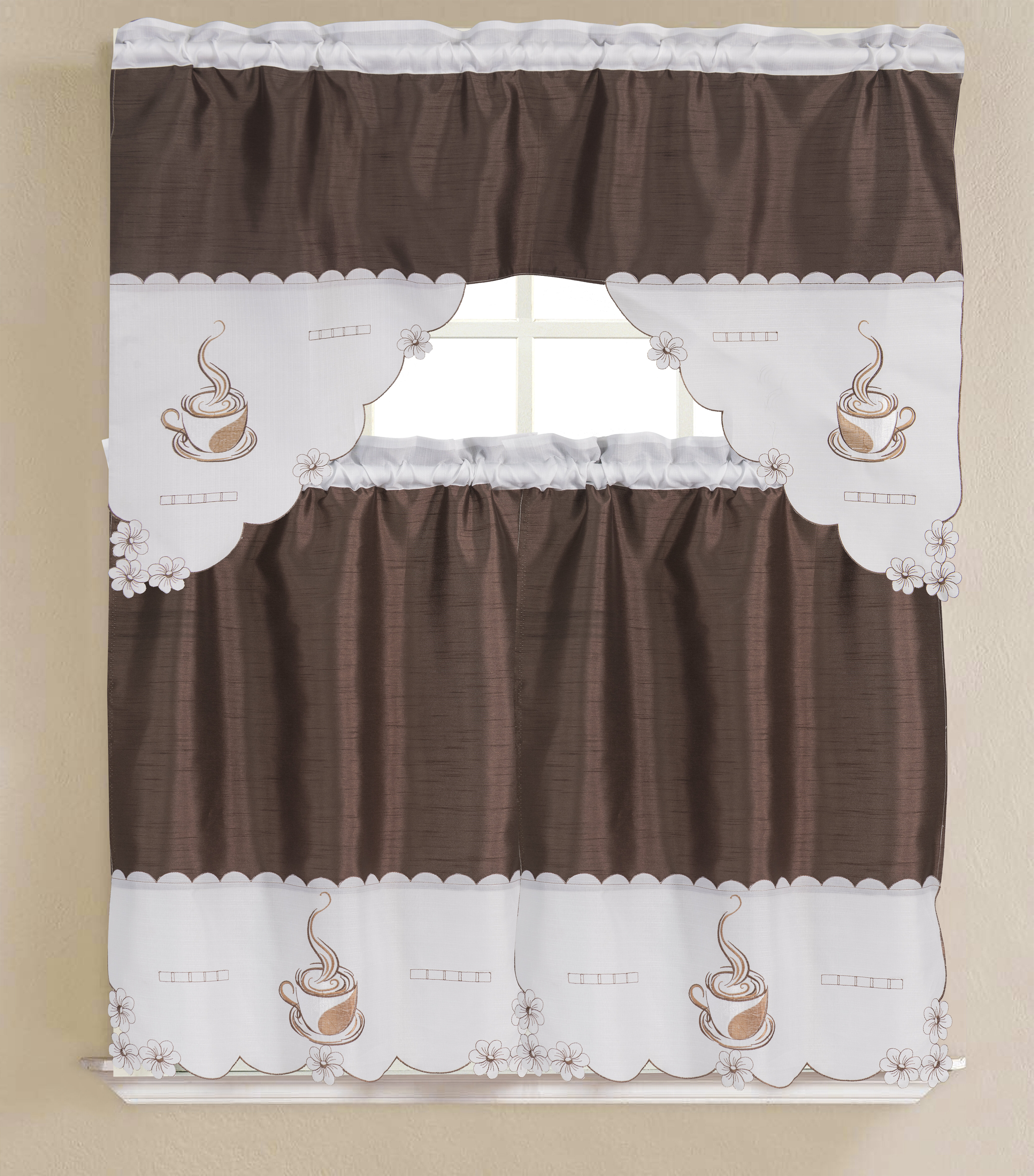 Red Barrel Studio Asra Swag 36 Kitchen Curtain In Brown White Wayfair