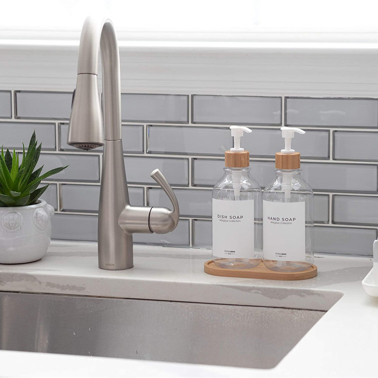 Dish Soap Dispenser For Kitchen Sink W. Bamboo Pump And Soap Tray |  Bathroom Soap Dispenser Set W. Dish Soap, Hand Soap, Lotion Waterproof  Labels | ...