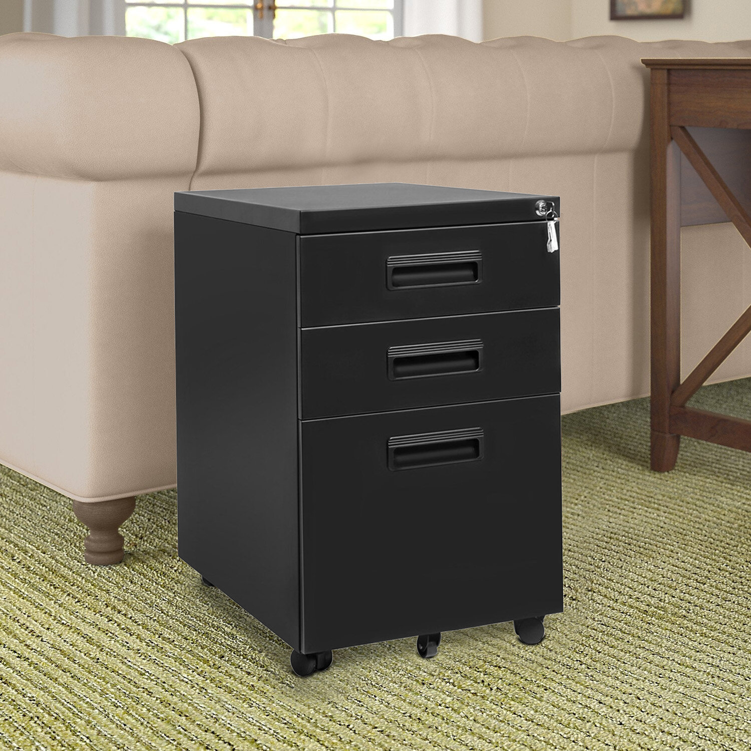 Inbox Zero Mobile Metal File Cabinet With Keys 15 5 X 20 5 X 24 5 Black With Plastic Handle Wayfair Ca