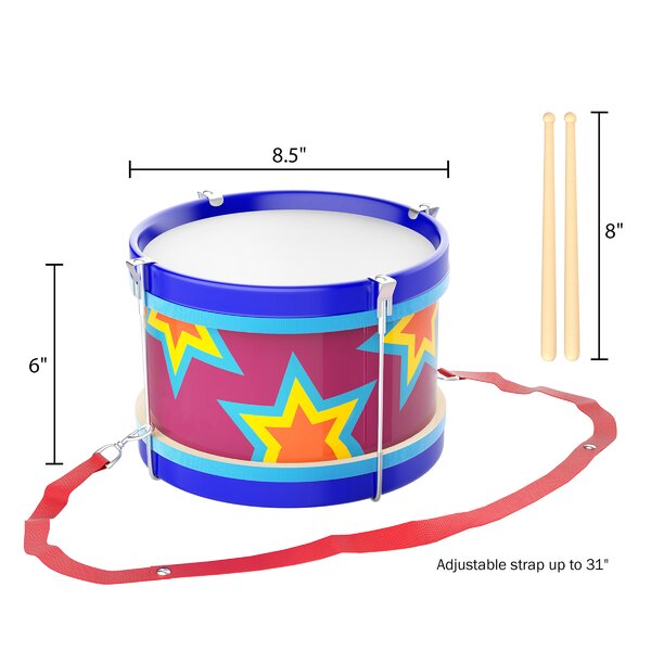 Large MARCHING WOODEN DRUM Two DRUMSTICKS EDUCATIONAL MUSICAL Percussion TOY